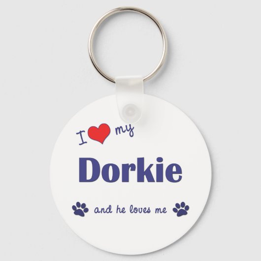 Ik hou van mijn Dorkie (Mannelijke hond) Sleutelhanger (Voorkant)