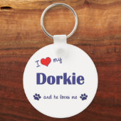 Ik hou van mijn Dorkie (Mannelijke hond) Sleutelhanger (Voorkant)
