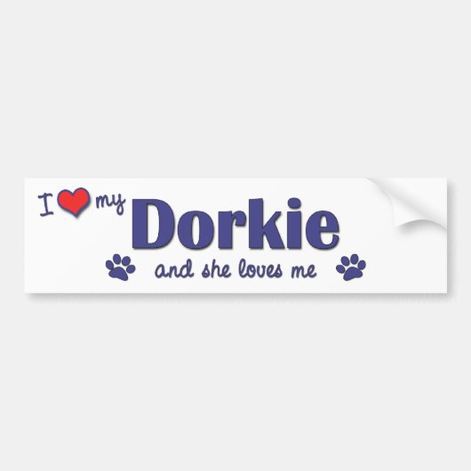Ik hou van mijn Dorkie (Vrouw Dog) Bumpersticker (Voorkant)