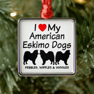 Ik hou van mijn drie Amerikaanse Eskimo-honden Metalen Ornament