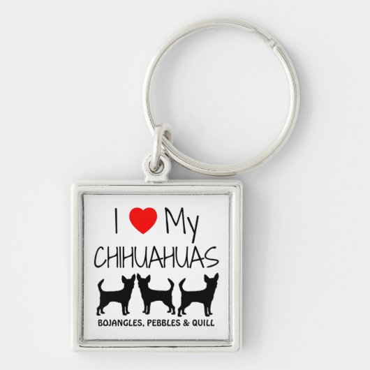 Ik hou van mijn drie Chihuahua aangepaste Sleutelh Sleutelhanger (Voorkant)