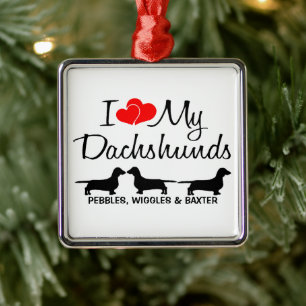 Ik hou van mijn DRIE Dachshund-honden Metalen Ornament