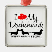 Ik hou van mijn DRIE Dachshund-honden Metalen Ornament (Voorkant)