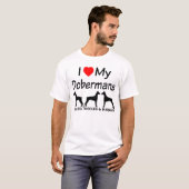 Ik hou van mijn drie Doberman Pinscher honden T-shirt (Voorkant volledig)