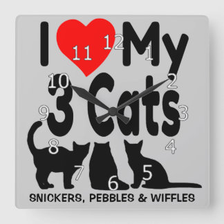 Ik hou van mijn drie katten vierkante klok