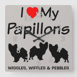 Ik hou van mijn drie papillon-dogsklok vierkante klok