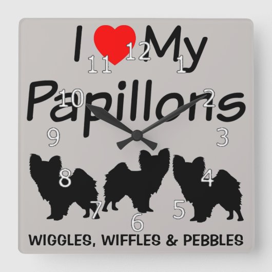 Ik hou van mijn drie papillon-dogsklok vierkante klok (Voorkant)