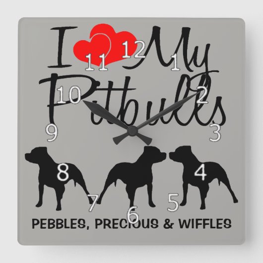 Ik hou van mijn DRIE Pitbulls Vierkante Klok (Voorkant)