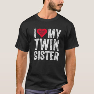 Ik hou van mijn dubbele zuster Red Heart-verdringe T-shirt