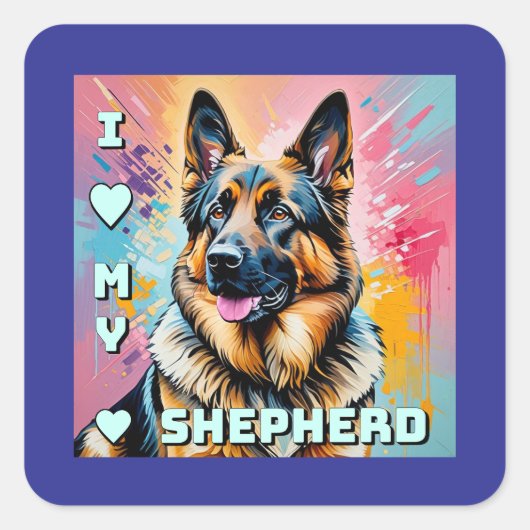 Ik hou van mijn Duitse herder Vierkante Sticker (Voorkant)