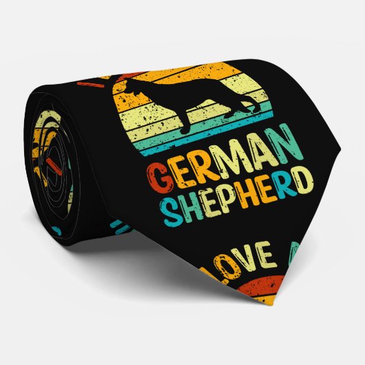 Ik hou van mijn Duitse Shepherd Dog Blue Brown Sun Stropdas (Opgerold)