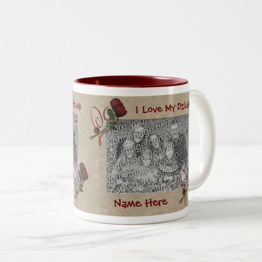 Ik hou van mijn Dziadek Rozen Polish Grootvader Tweekleurige Koffiemok (Voorkant rechts)