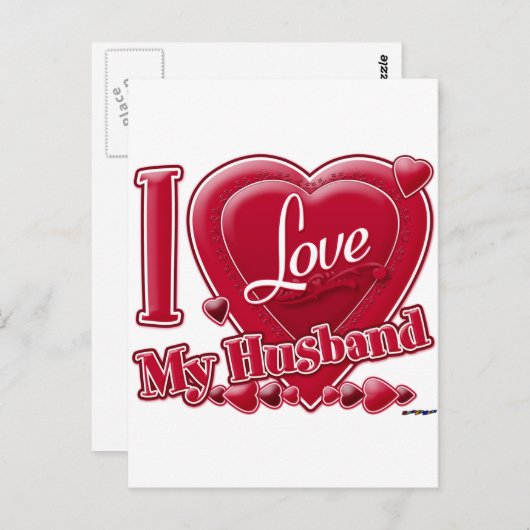 Ik hou van mijn echtgenoot, rood, hart briefkaart (Voorkant / Achterkant)