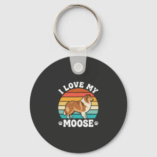 Ik hou van mijn eland retro collie hond sleutelhanger
