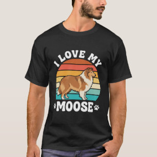 Ik hou van mijn eland retro collie hond t-shirt