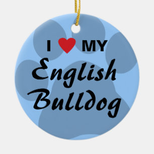 Ik hou van mijn Engelse Bulldog Pawprint Keramisch Ornament