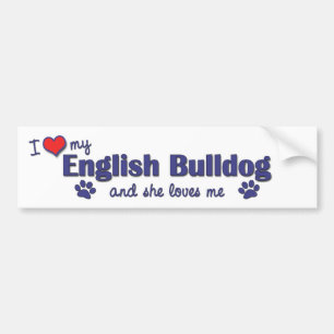 Ik hou van mijn Engelse Bulldog (Vrouw Dog) Bumpersticker