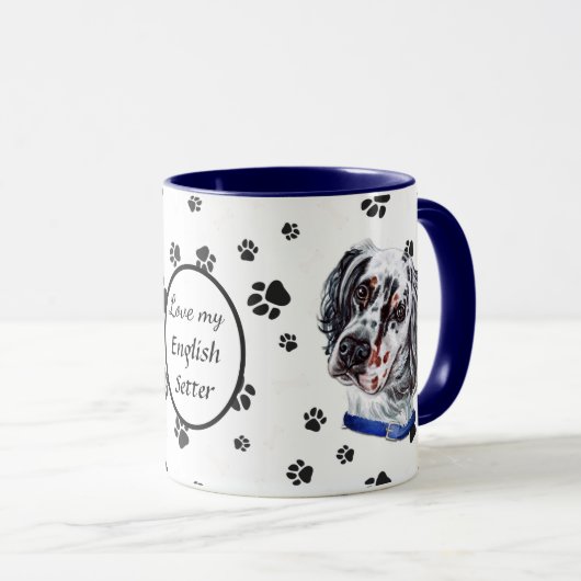 Ik hou van mijn Engelse Setter Dog Pawprint Mok (Voorkant rechts)