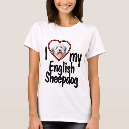 Ik hou van mijn Engelse Sheepdog - Rode Hart Hond T-shirt (Voorkant)