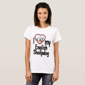 Ik hou van mijn Engelse Sheepdog - Rode Hart Hond T-shirt (Voorkant volledig)
