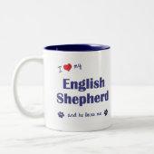 Ik hou van mijn Engelse Shepherd (Mannelijke hond) Tweekleurige Koffiemok (Links)