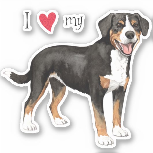 Ik hou van mijn Entlebucher Mountain Dog Vinyl Sti Sticker (Voorkant)
