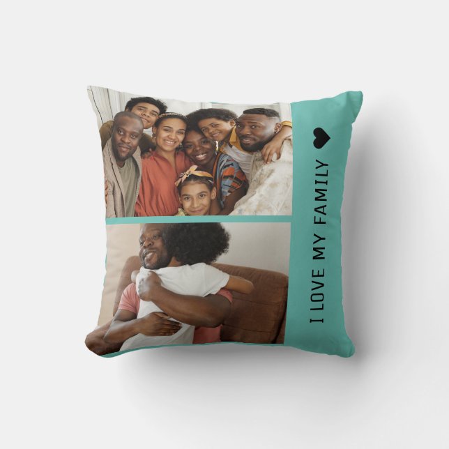 Ik hou van mijn familie Custom 4 Foto Collage Blue Kussen (Voorkant)