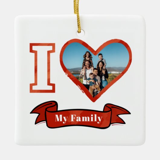 Ik hou van mijn familie Gepersonaliseerd Fotokerst Keramisch Ornament (Voorkant)