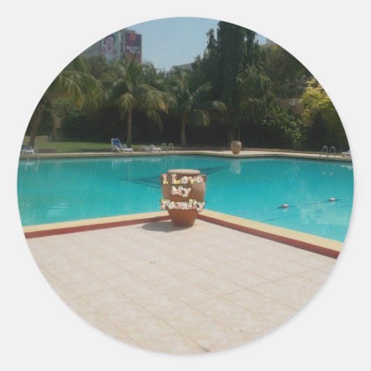 Ik hou van mijn familie poolside kunst ronde sticker (Voorkant)