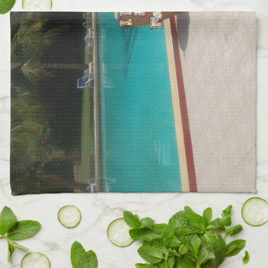 Ik hou van mijn familie poolside kunst theedoek (Gevouwen)