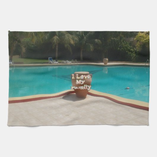 Ik hou van mijn familie poolside kunst theedoek (Horizontaal)