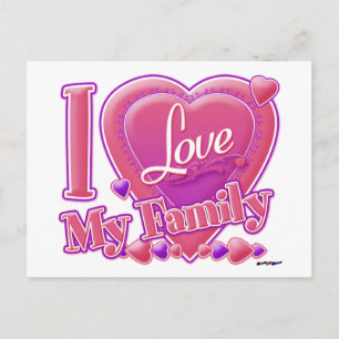 Ik hou van mijn familie roze/paars - hart briefkaart