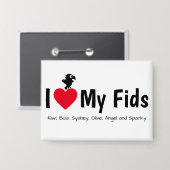 Ik hou van mijn Fids Gevederde Kinderen Papegaai Button (Voorkant / Achterkant)