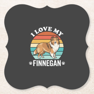 Ik hou van mijn Finnegan Sheltie Retro Zonsonderga Kartonnen Onderzetters