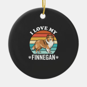 Ik hou van mijn Finnegan Sheltie Retro Zonsonderga Keramisch Ornament
