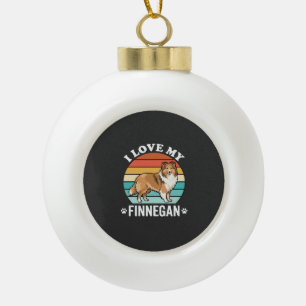 Ik hou van mijn Finnegan Sheltie Retro Zonsonderga Keramische Bal Ornament