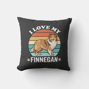 Ik hou van mijn Finnegan Sheltie Retro Zonsonderga Kussen