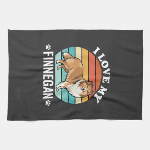 Ik hou van mijn Finnegan Sheltie Retro Zonsonderga Theedoek