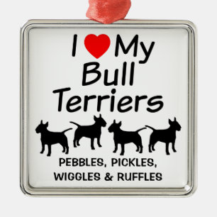 Ik hou van mijn Four Bull Terrier Dogs Ornament