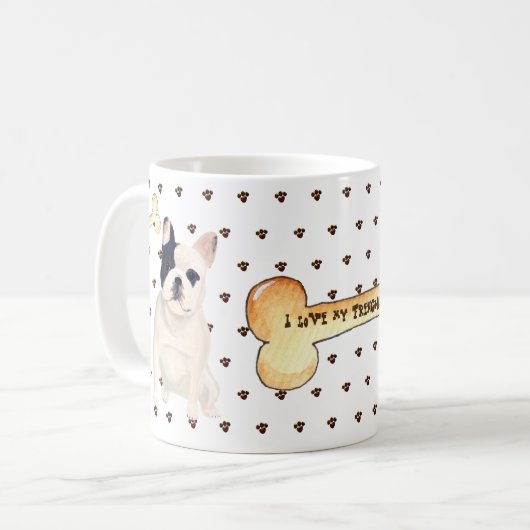 Ik hou van mijn Franse Bulldog Franse Cartoon Koffiemok (Voorkant links)
