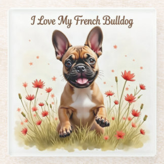 Ik hou van mijn Franse Bulldog Glas Coaster Glazen Onderzetter