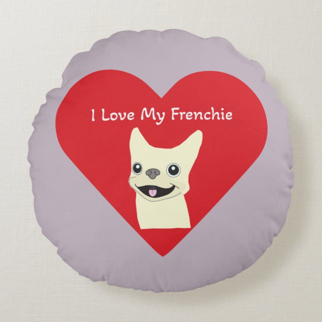 Ik hou van mijn Franse Bulldog, Lavender Rond Kussen (Voorkant)