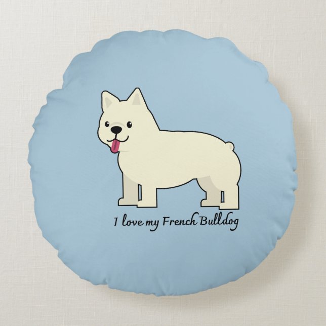Ik hou van mijn Franse Bulldog Rond Kussen (Voorkant)