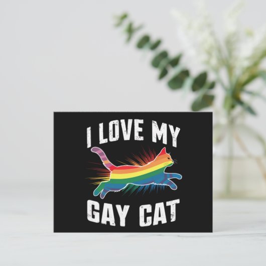Ik hou van mijn gay cat grappige regenboog trots L Briefkaart (Staand voorkant)