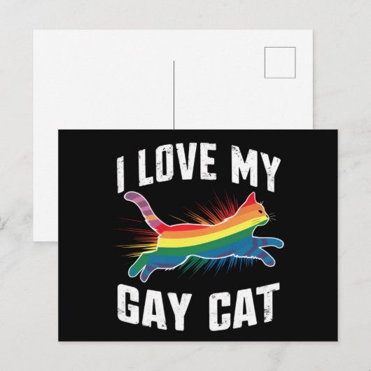 Ik hou van mijn gay cat grappige regenboog trots L Briefkaart (Voorkant / Achterkant)