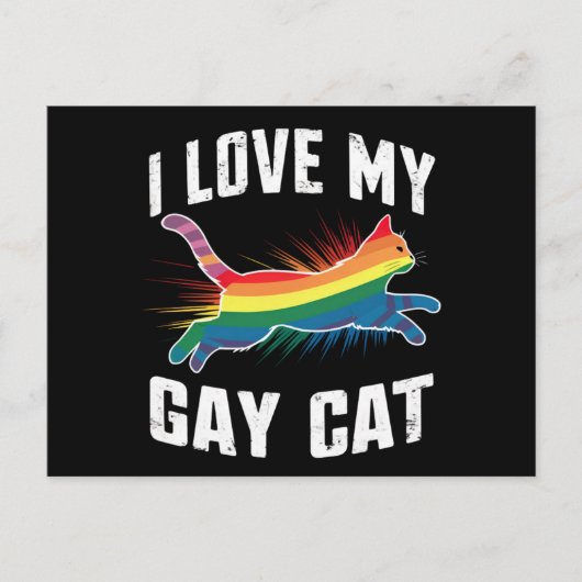 Ik hou van mijn gay cat grappige regenboog trots L Briefkaart (Voorkant)
