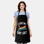 Ik hou van mijn gay cat grappige regenboog trots L Schort (Gedragen)