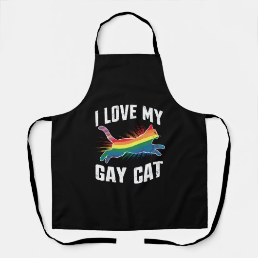 Ik hou van mijn gay cat grappige regenboog trots L Schort (Voorkant)