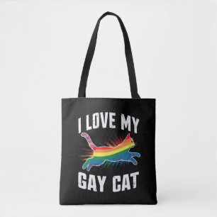 Ik hou van mijn gay kat grappige regenboog trots L Tote Bag