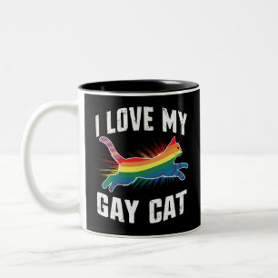 Ik hou van mijn gay kat grappige regenboog trots L Tweekleurige Koffiemok